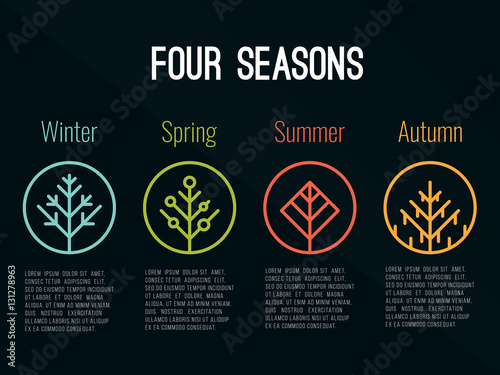 4 seasons tree icon sign in circle (Winter Spring Summer and Autumn) vector design