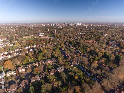 Aerial view of Birmingham city centre from over a residential area. © UAV4