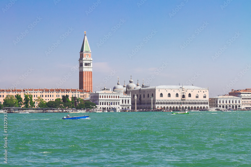 famous San Marco square and lagoon waterfront at sunny day, Venice, Italy