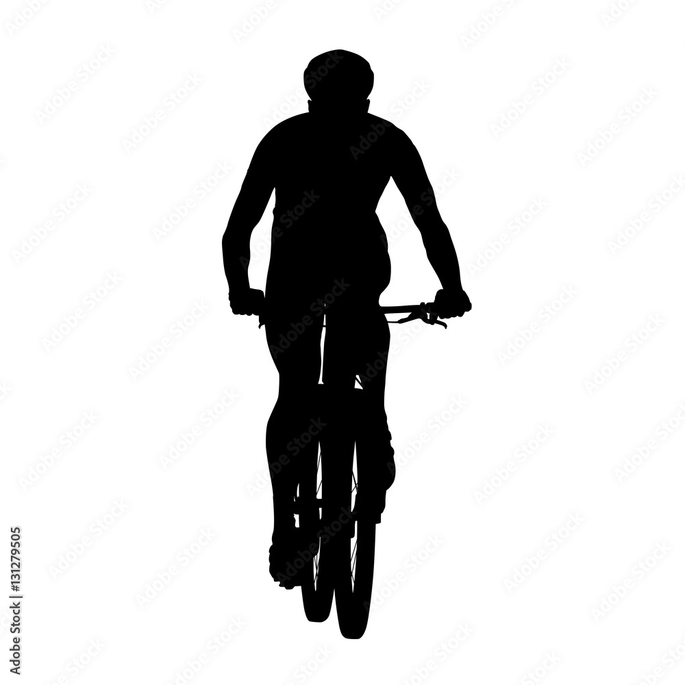 Fototapeta premium Mountain cycling, vector silhouette, front view