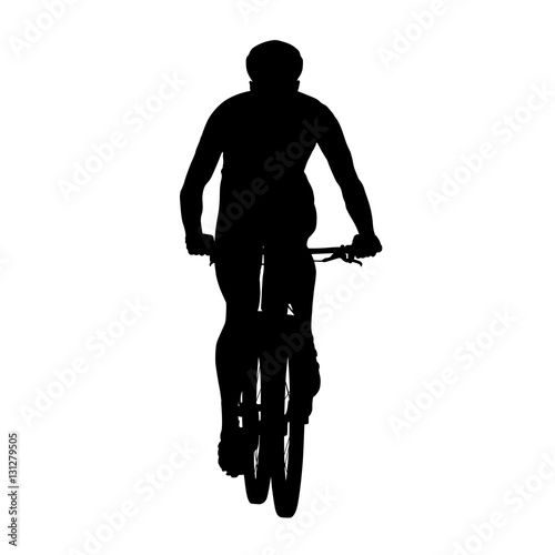 Mountain cycling, vector silhouette, front view