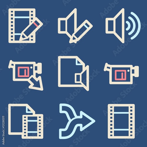 Audio video moble icons, sound and cinema signs. photo