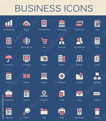 Business services and finance tools icons. Modern vector pictogr