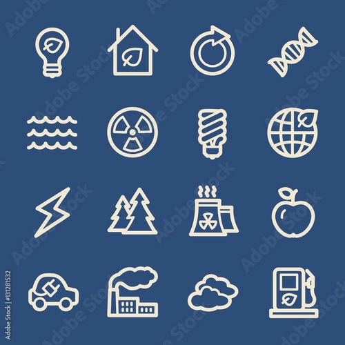 Ecology web icons.  Green technology, environment protection and