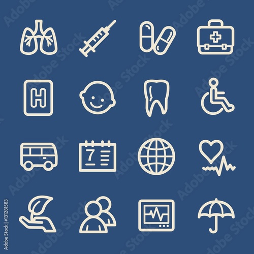 Medicine web icons.  Health and pharmacology, hospital and pharm