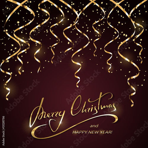 Christmas and New Years lettering with tinsel on dark background