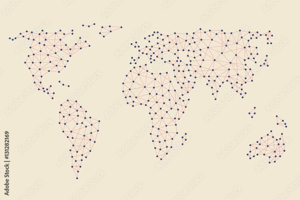 Social media network. World map with nodes linked by lines. Social media network. World map with nodes linked by lines.