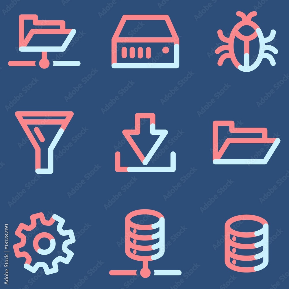 Server icons, light blue contour Server icons, light blue contour