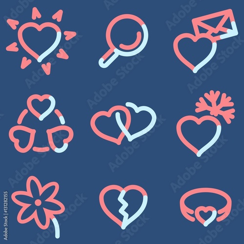 Love icons, light blue contour