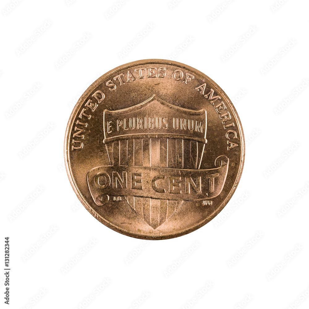one united states cent coin, penny (2016) isolated on white background