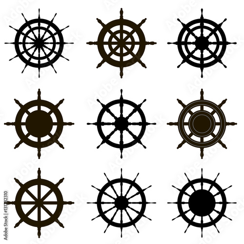 Vector steering wheel set isolated on white. Sea theme.