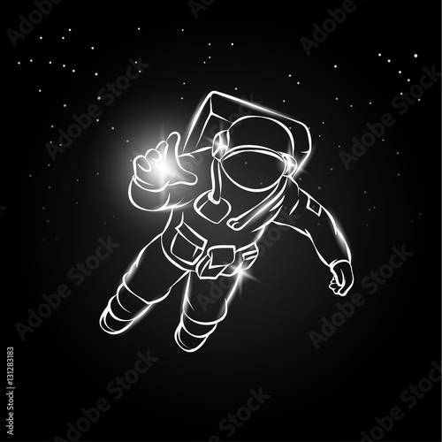 Fototapeta Naklejka Na Ścianę i Meble -  Astronaut flying in space and catches the light in his hand. Vector illustration spaceman on the star background.