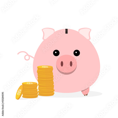 Piggy bank with coins. Vector illustration.
