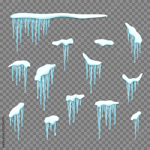 Fototapet Set of snow borders with icicles