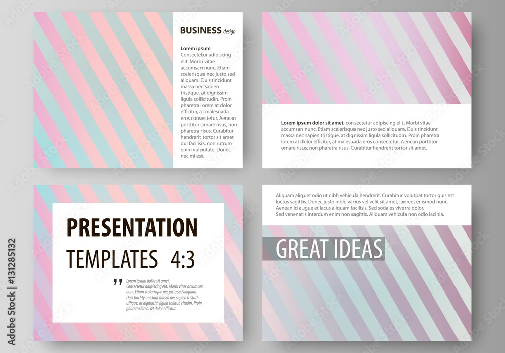 Set of business templates for presentation slides. Easy editable abstract vector layouts in flat style. Sweet pink and blue decoration, pretty romantic design, cute candy background.