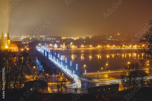 Misty night view of Kaunas from Aleksotas hill, Lithuania © A. Aleksandravicius