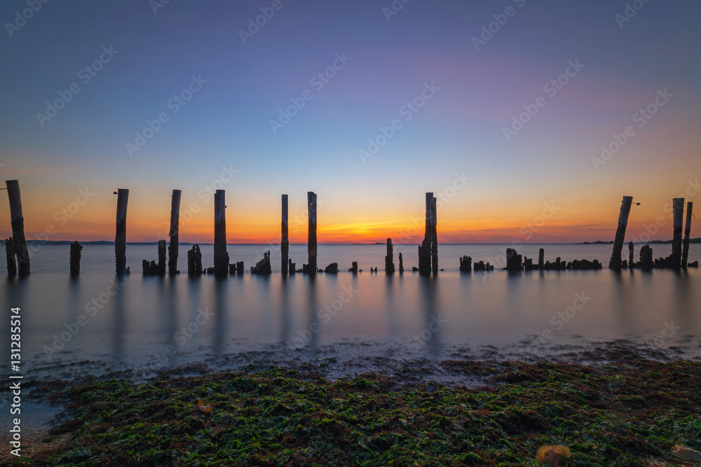 Old Pilings seascape at Sandy Hook, New Jersey 