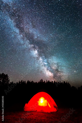 Tent camping under the Milky Way Galaxy 