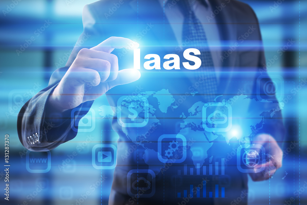 Businessman selecting iaas on virtual screen. Businessman selecting iaas on virtual screen.
