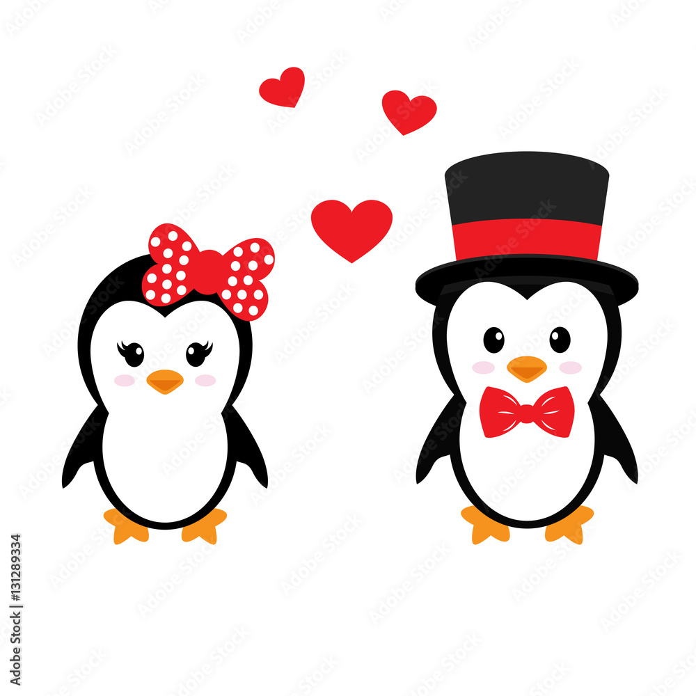 cute penguins set with heart cute penguins set with heart