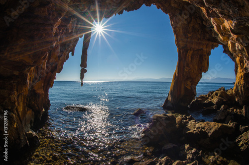 Rock formations on the beach  in Loutra Edipsou, Evia, Greece photo