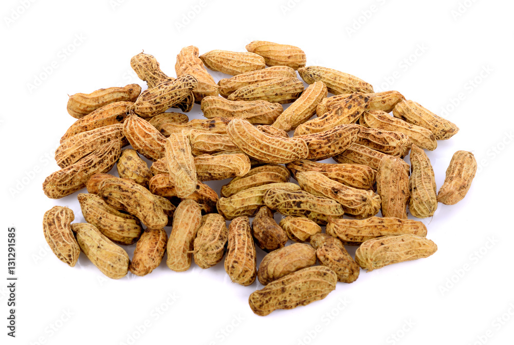 peanuts seeds in basket isolated on white background peanuts seeds in basket isolated on white background