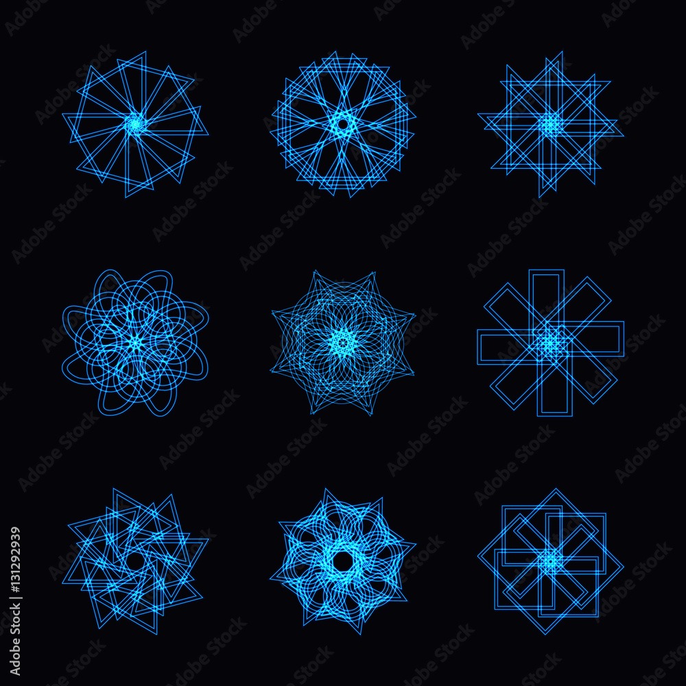 Abstract blue neon shape and fractal collection in vector Abstract blue neon shape and fractal collection in vector