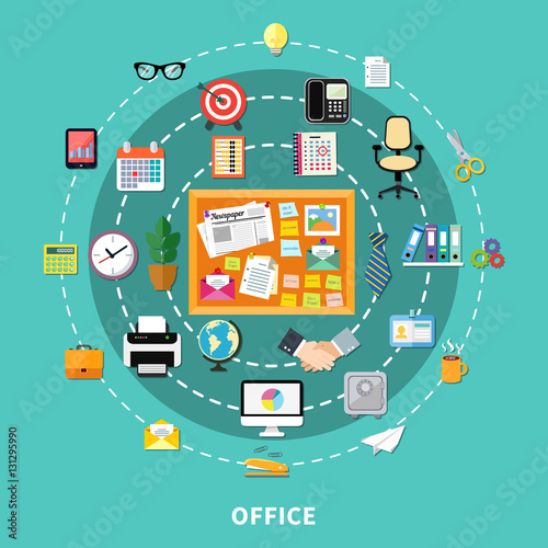 Office Decorative Icons Set In Circle Order