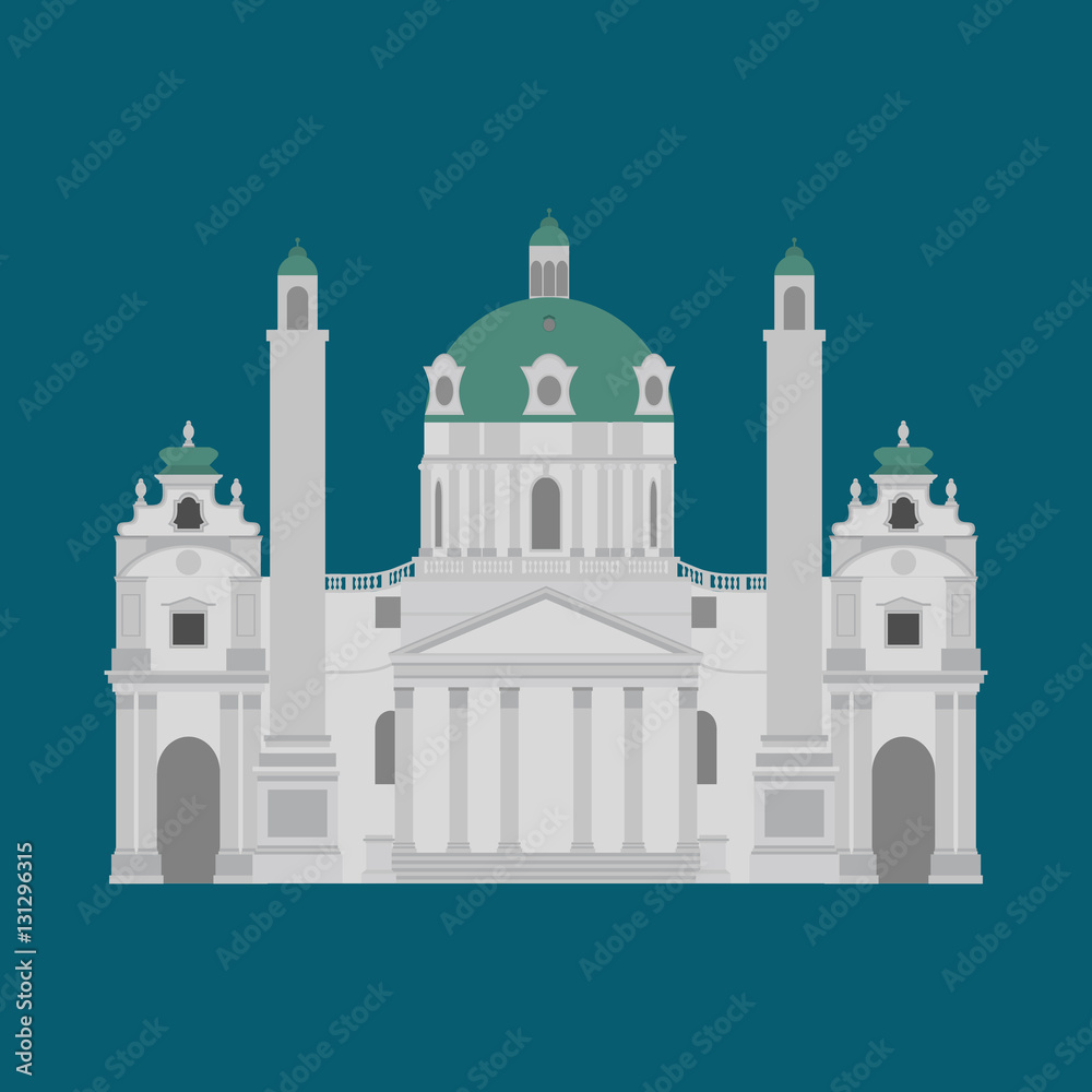 Austrian City sights in Vienna. Austria Landmark Travel And Journey Architecture Elements Karlskirche