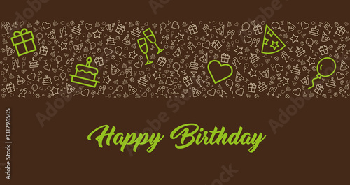 elegante und moderne Karte zum Geburtstag mit Icons und Happy Birthday