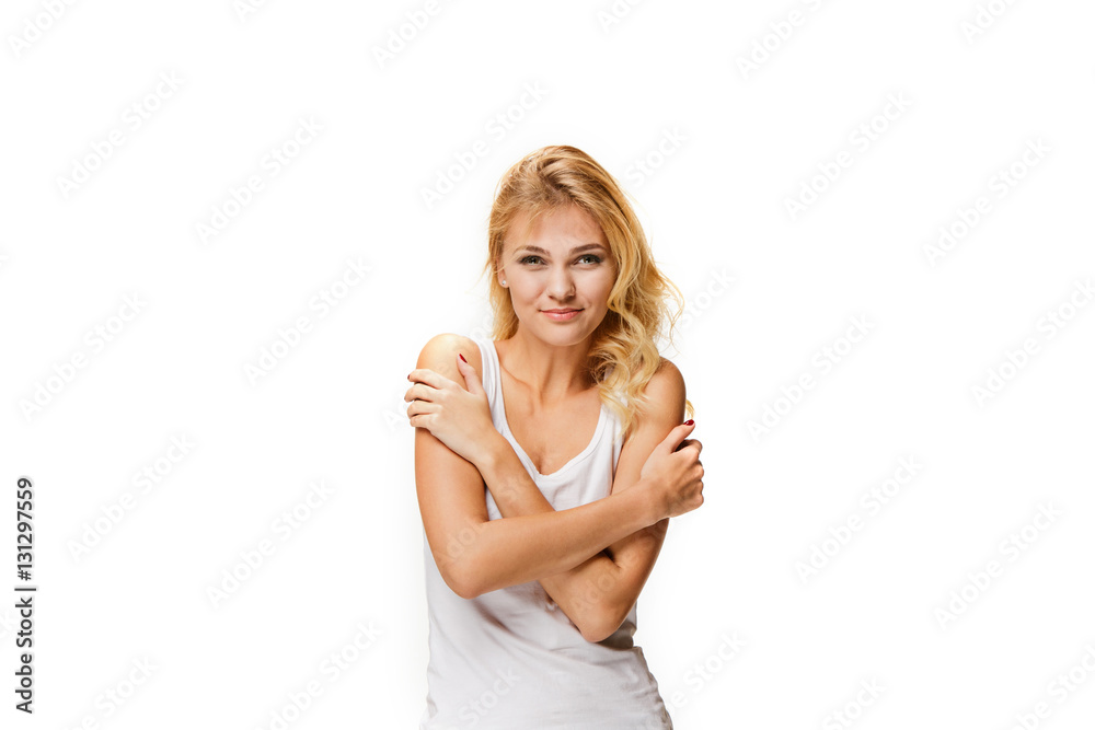 The young woman's portrait with happy emotions The young woman's portrait with happy emotions