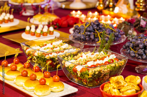 Salads, Fruits and Appetizers at the Christmas Table