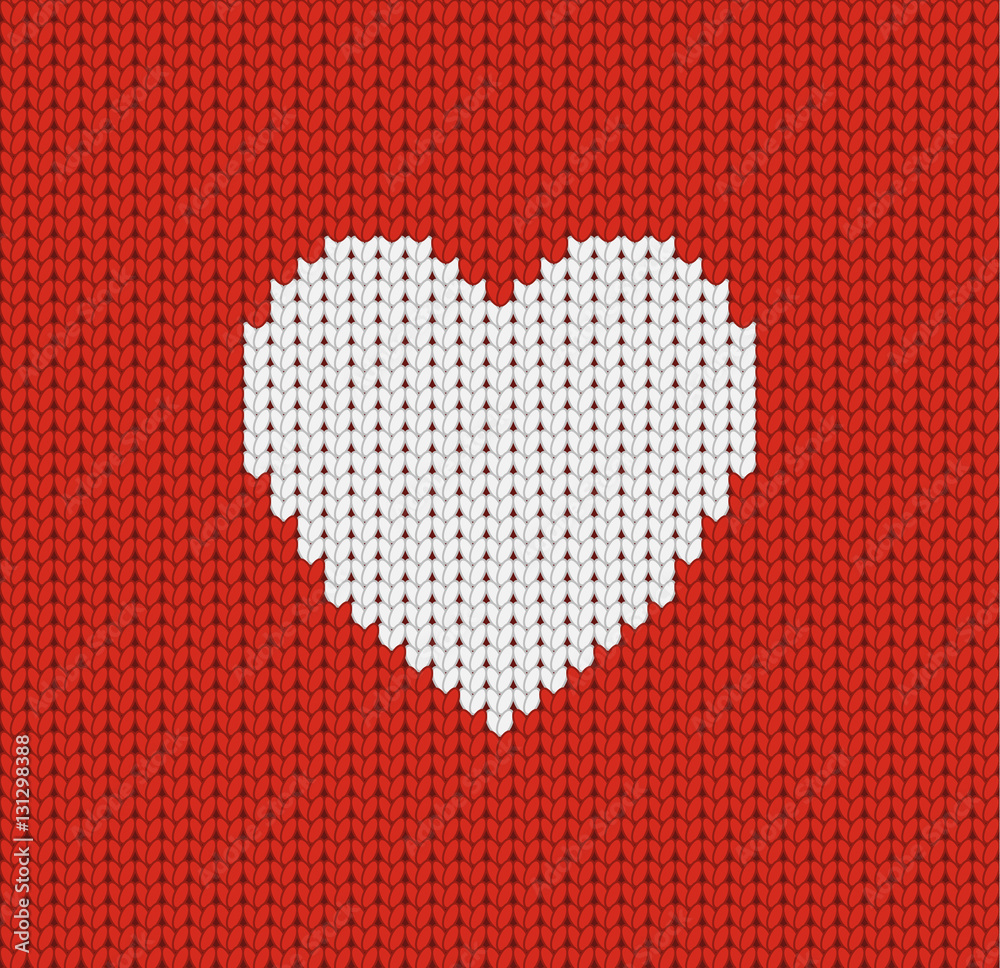 Happy Valentine Day knitted greeting card with heart, vector illustration of loving heart Happy Valentine Day knitted greeting card with heart, vector illustration of loving heart