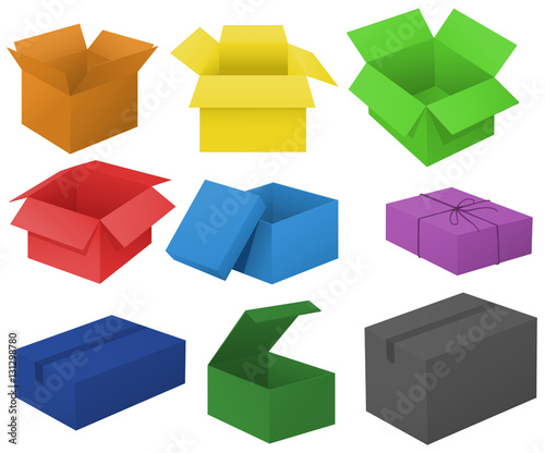 Cardboard boxes in different colors