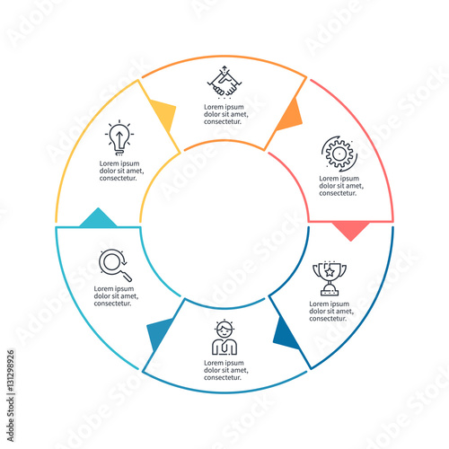 Circular chart, diagram with 6 steps, options. Vector design element.