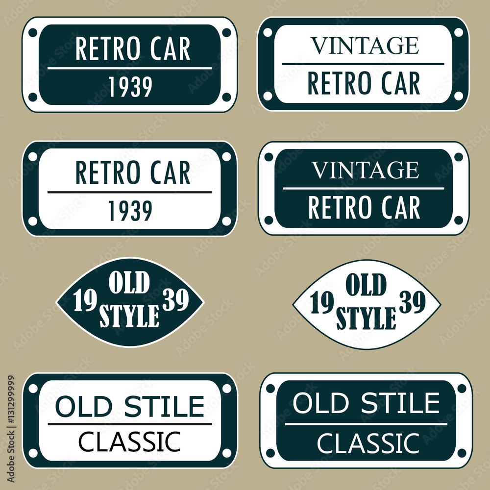 License plate for vintage cars. Old style. Classic. Vector illustration.