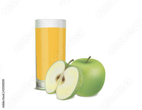 illustration of juice and fresh apples on white background