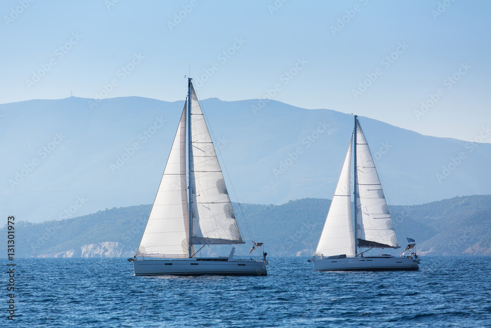 Sailing regatta. Luxury yachts at Aegean Sea. Cruise yachting.