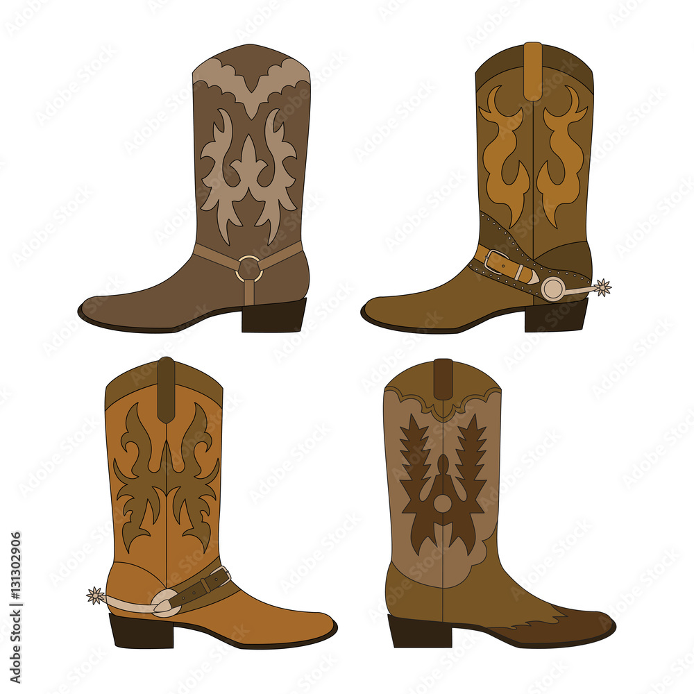 Set of cowboy boots. Color vector illustration. Stock Vector | Adobe Stock