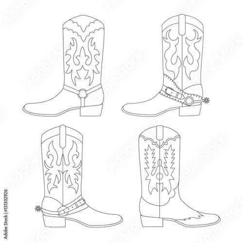 Set of cowboy boots. Vector illustration.