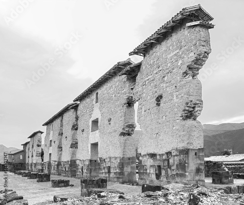 Ancient Inca circular terraces at Moray (agricultural experiment station), Peru (black and white) photo