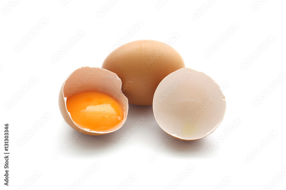 close up broken egg isolated on white background close up broken egg isolated on white background