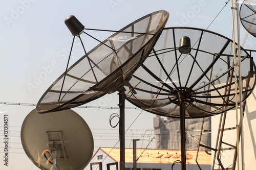 Satellite dish communication technology network on the tower