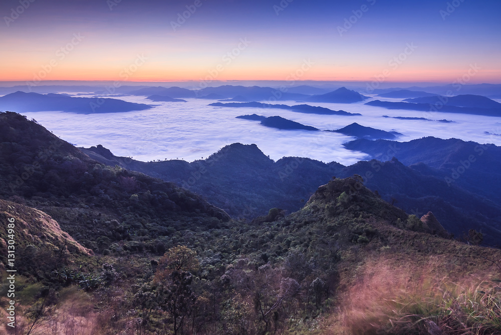 
Sunrise, morning fog and the mountain,Phu Chi Dao