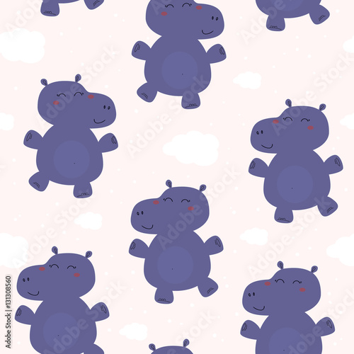 Cute background with cartoon blue whales. Baby shower design. Seamless pattern can be used for wallpapers  pattern fills  surface textures