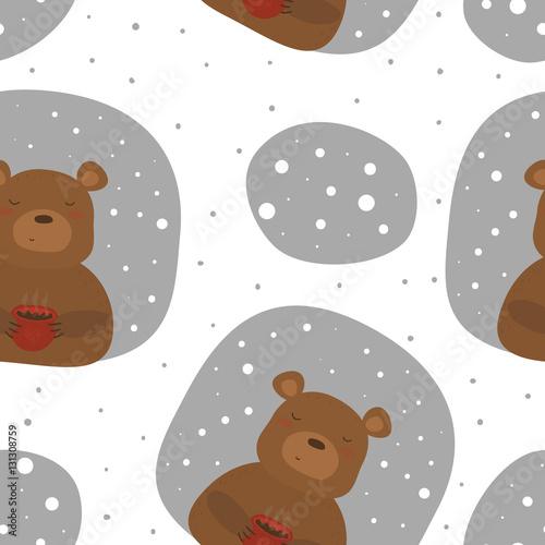 Vector pattern with bear and cup Printable templates