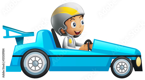 Racer in blue racing car
