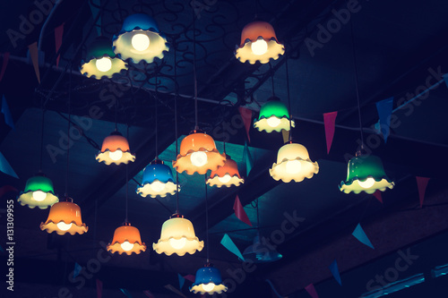 group of hanging lights bulb decorative in home