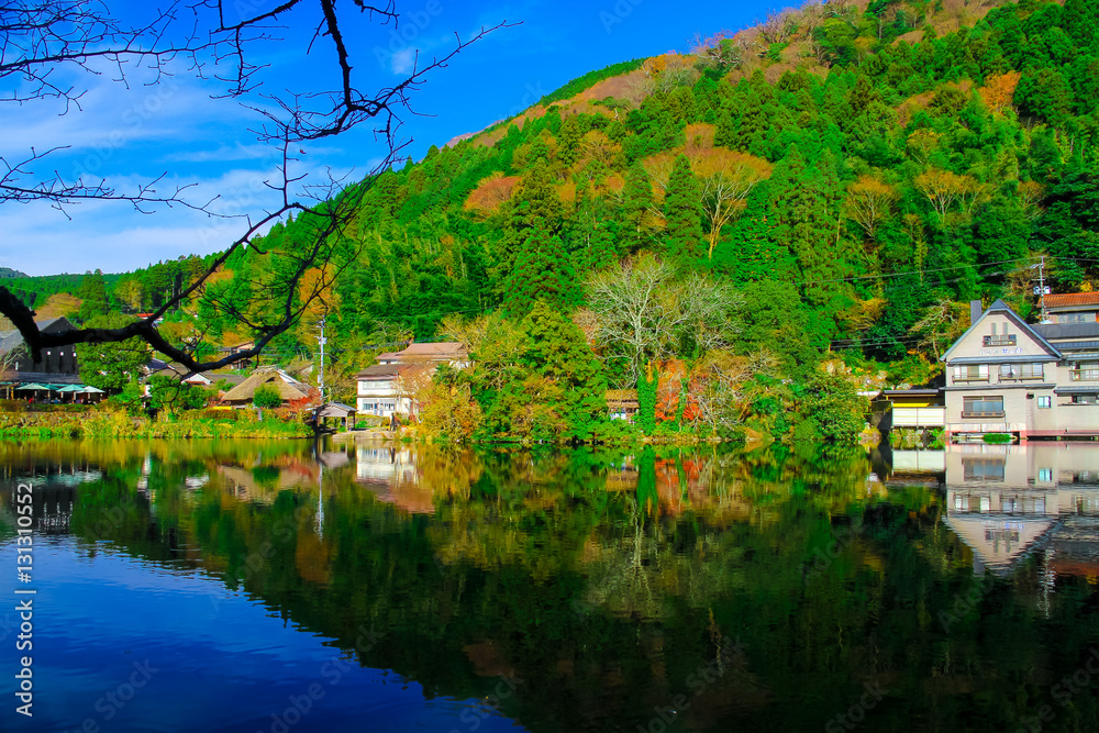 Kinrin lake in Yufuin town , Kyushu region of Japan:Yufuin is a