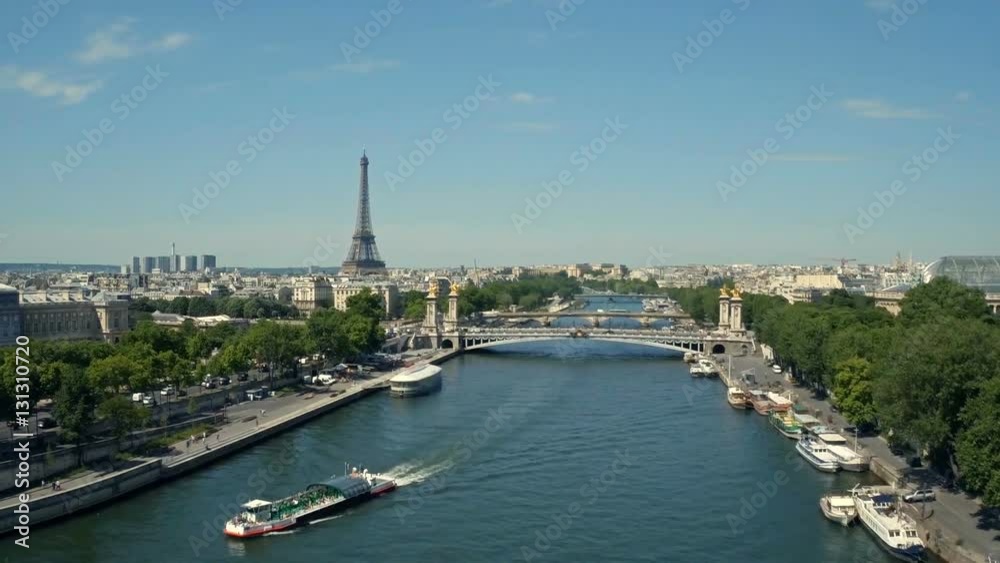 Aerial of Paris with Seine river and Eiffel tower Aerial of Paris with Seine river and Eiffel tower